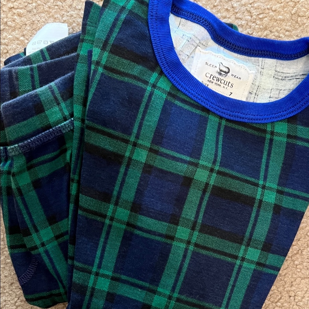 Crewcuts Navy and Green Plaid Pajama Set